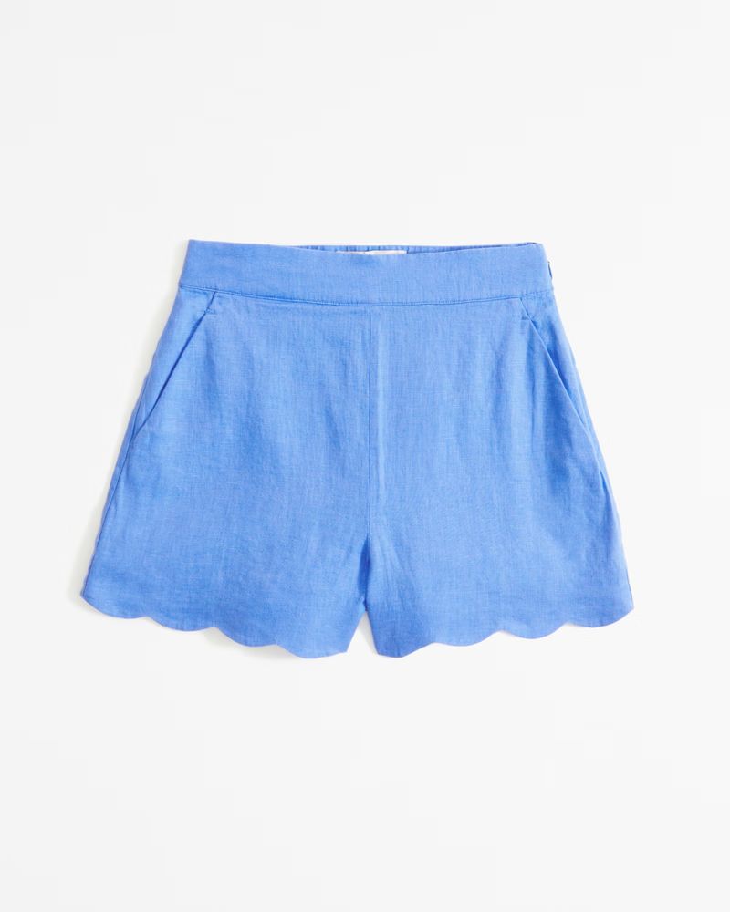 Premium Linen Scallop-Hem Tailored Short | Abercrombie & Fitch (US)