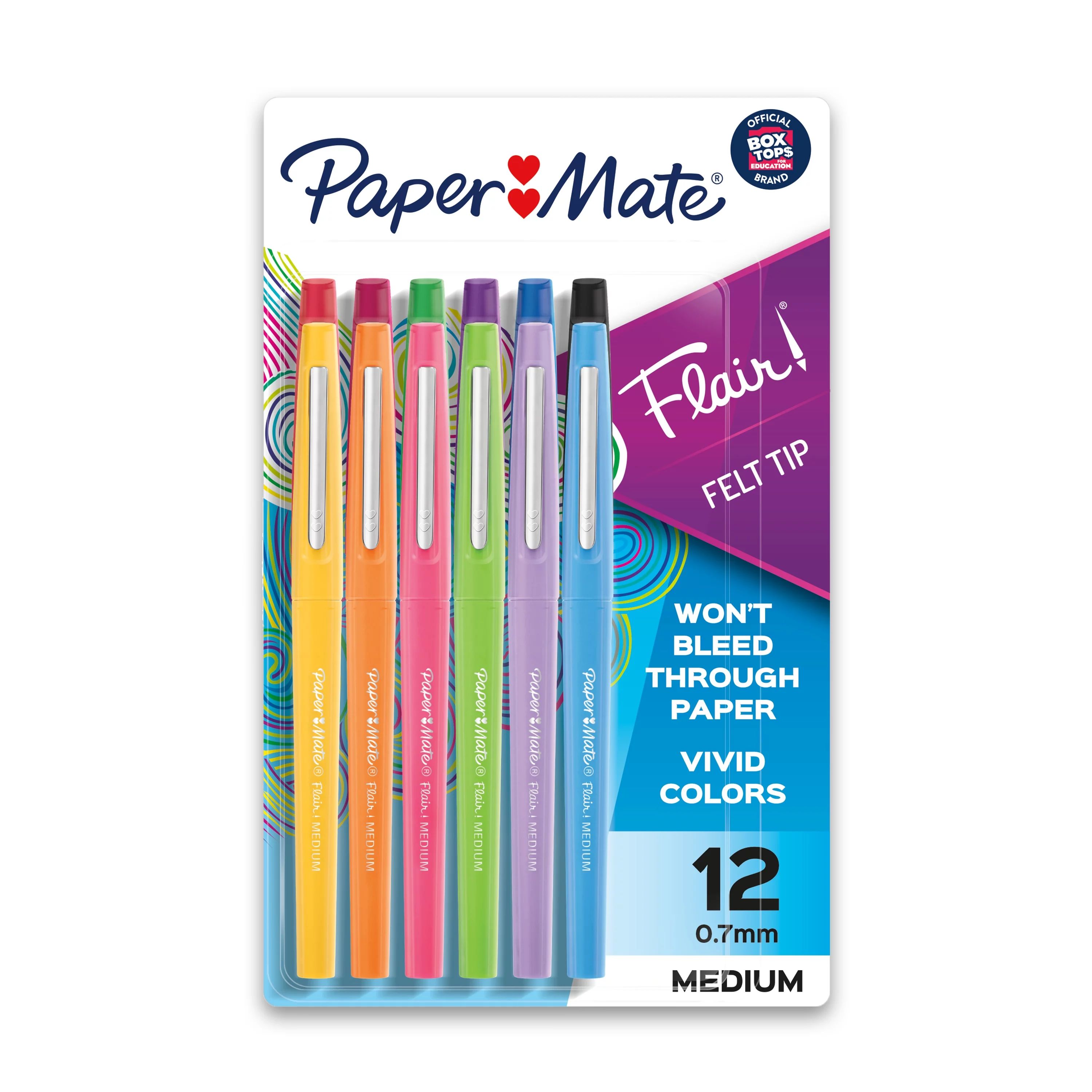 Paper Mate Flair Felt Tip Pens, Medium Point (0.7mm), Assorted Colors, 12 Count | Walmart (US)