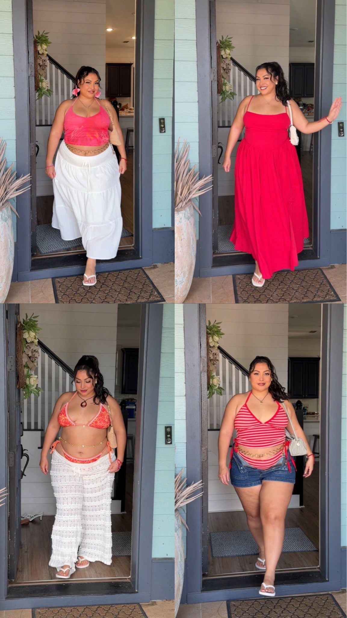 vacation outfits⛱️👙☀️  sizing details- outfit 1: 2XL bikini & XL pants , outfit 2: size 14 dress, outfit 3: 0X top & XL skirt , 1XL bikini & 2XL swim suit