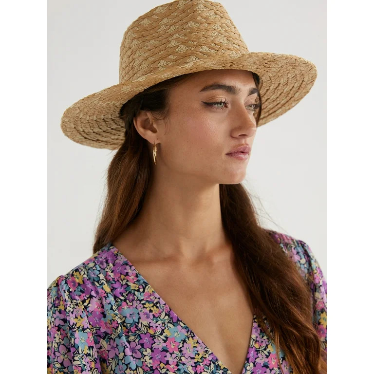 Time and Tru Women's Grecian Weave Straw Fedora Hat, Beige | Walmart (US)