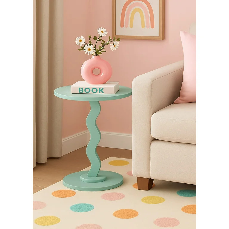 Mainstays Kids Wood Wavy Nightstand Side Table, Frosty Spruce | Walmart (US)