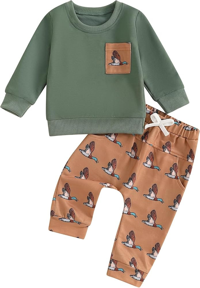 Toddler Boy Hunting Outfit Mallard Duck Long Sleeve Sweatshirt Top Casual Pants Set Baby Duck Hun... | Amazon (US)