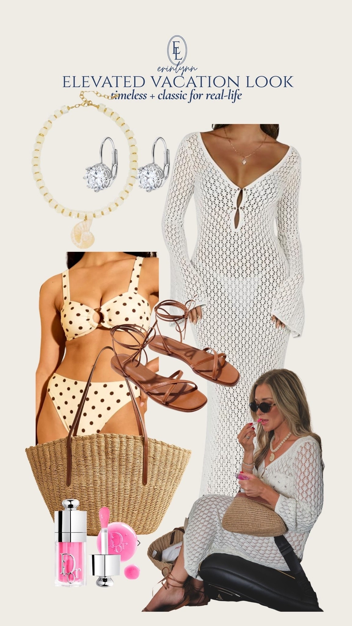 My favorite kind of vacation look—classic, easy, and a little elevated for dinner after the beach. A pretty swim set, crochet cover-up, lace-up sandals, oversized straw tote, and simple accessories that feel polished without trying too hard. Everything linked in LTK.

vacation outfit, beach vacation style, elevated resort wear, crochet cover up, amazon vacation outfit, summer vacation outfit, resort outfit ideas, beach dinner outfit, coastal style, chic swimwear, poolside outfit, tropical vacation style, neutral vacation outfit, classic summer style, vacation packing ideas