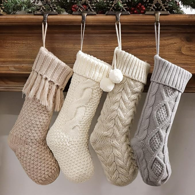 Christmas Stockings: 4 Pack 18 Inch Cable Knit Fireplace Stockings, Cozy Hanging Xmas Stockings F... | Amazon (US)