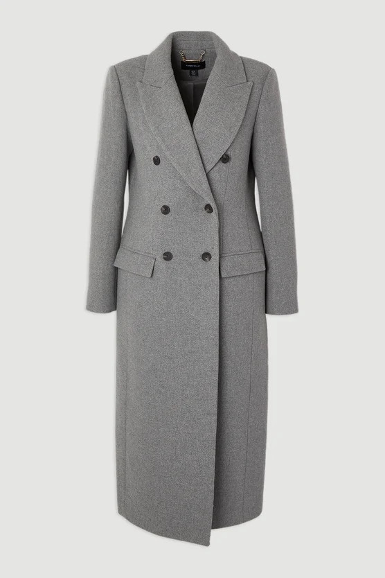 Wool Double Breasted Tailored Midi Coat | Karen Millen UK + IE + DE + NL
