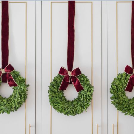 Kitchen cabinet Christmas boxwood Wreaths with burgundy velvet ribbon!


#LTKSeasonal #LTKHoliday #LTKhome
