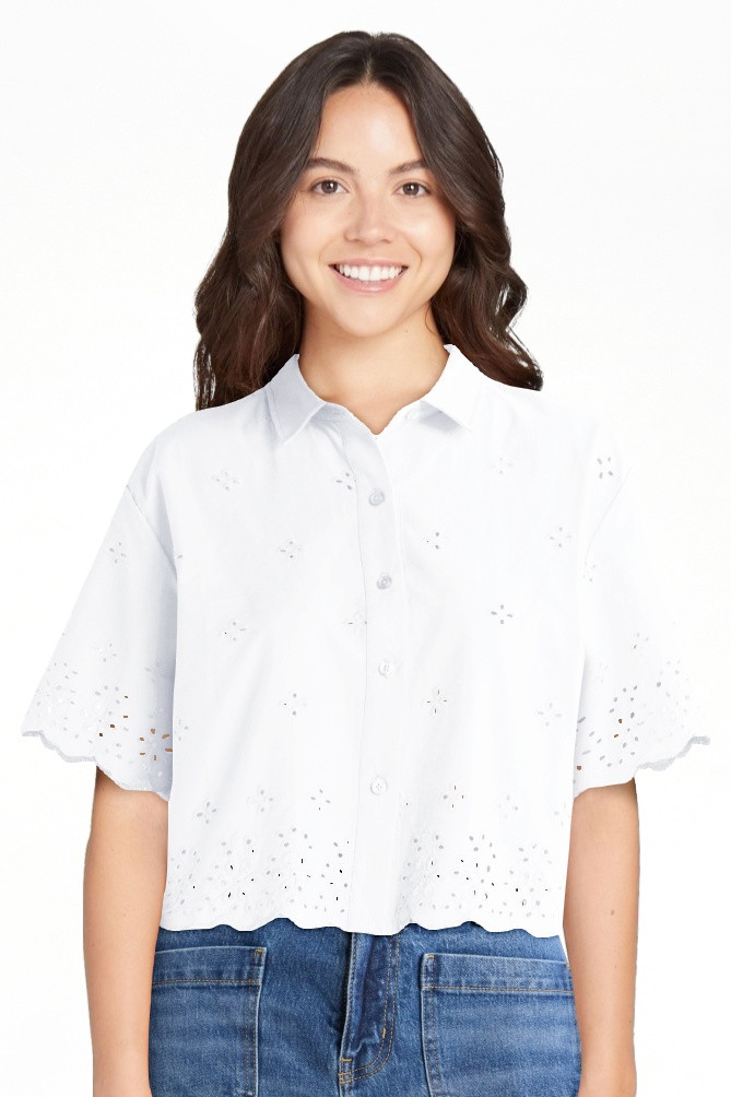 Free Assembly Women's and Women's Plus Cropped Cotton Eyelet Shirt, Sizes XS-4X | Walmart (US)