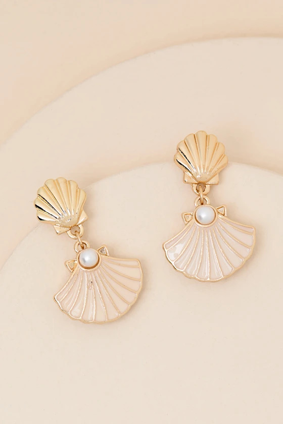 Nerissa Gold Seashell Drop Earrings | Lulus