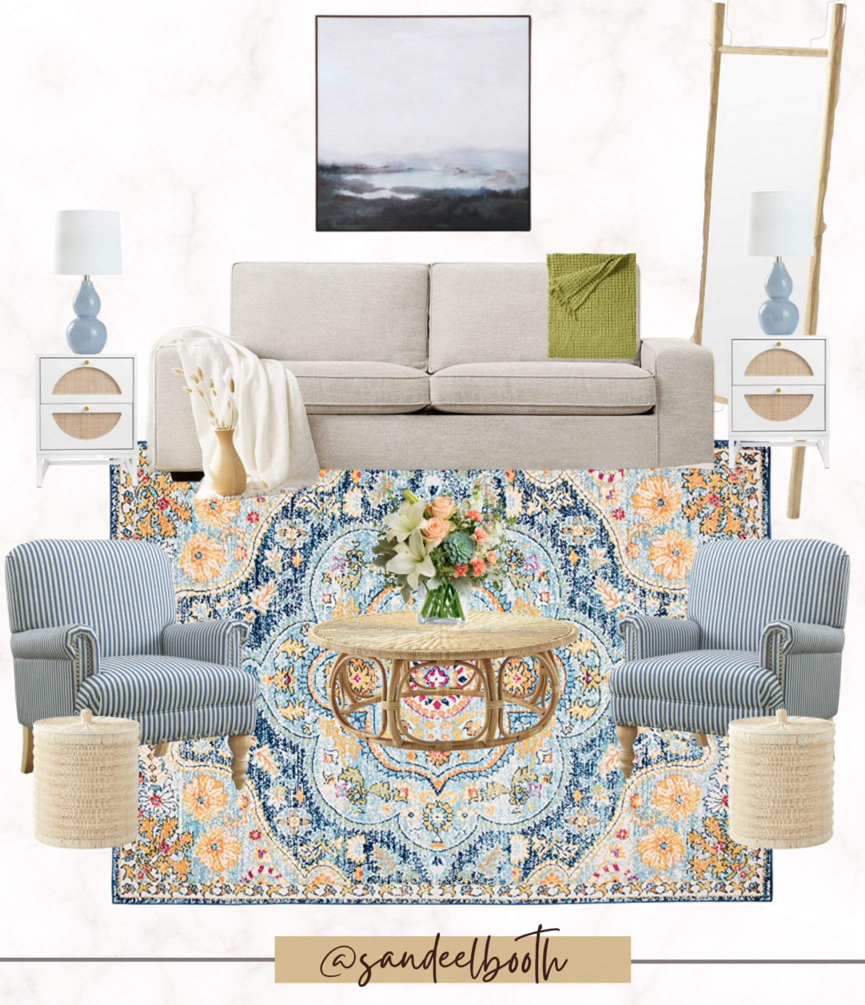 Blue leaning living room decor. 

Use code SPLASH to save an extra 20% off on the coffee table, throw blanket and leaning mirror. 




#LTKunder100 #LTKhome #LTKsalealert