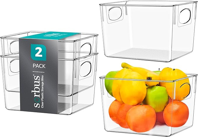 Sorbus Medium Clear Plastic Storage Bins for Shelves, Clothes, with Handle - Clear Storage Bins, ... | Amazon (US)