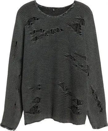 Distressed Oversize Cotton Crewneck Sweater | Nordstrom