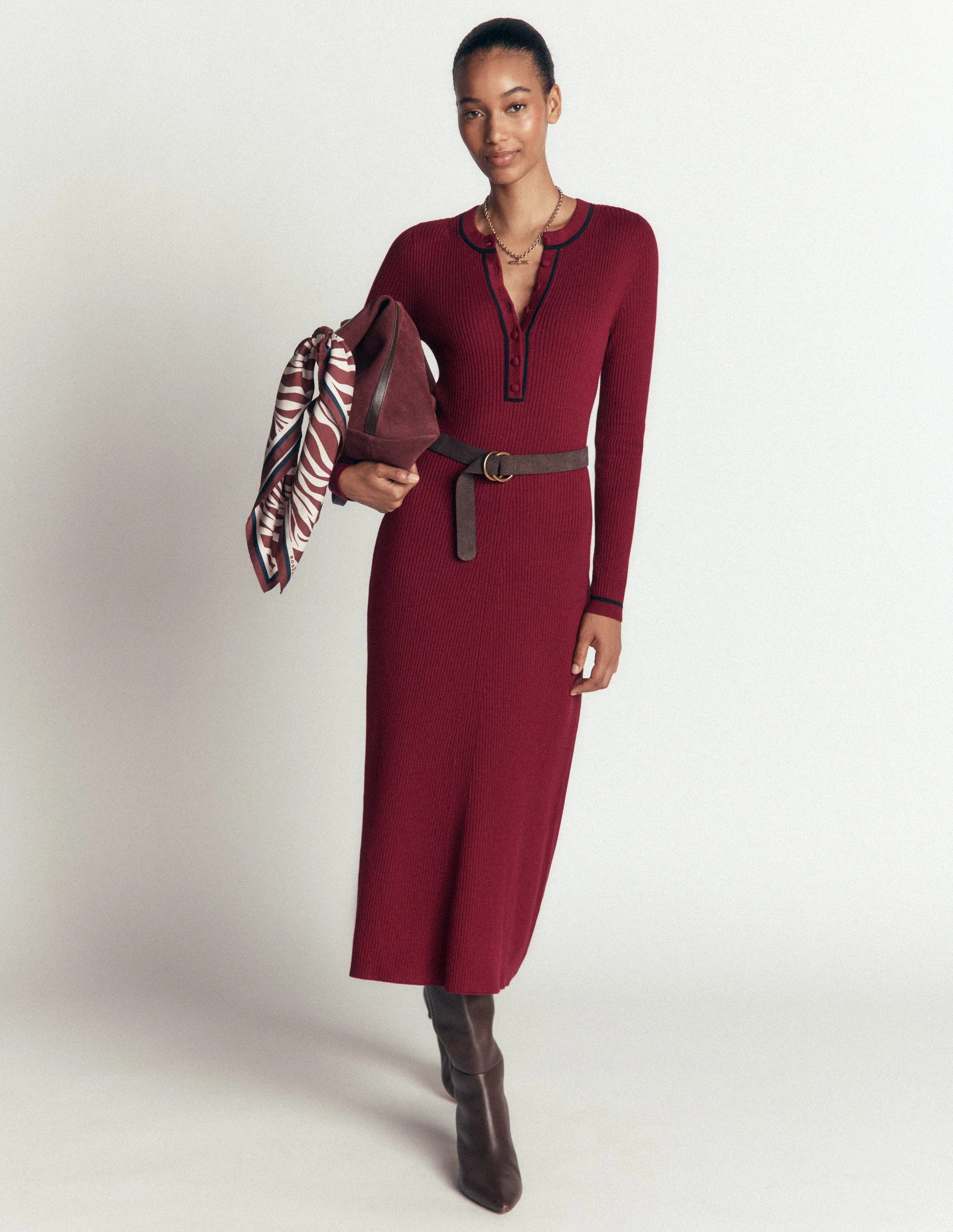 Boden Women's Paula Ribbed Crew Dress in Purple | Size 10 | Boden (US)