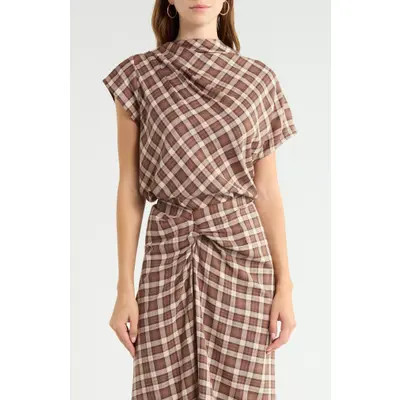 WAYF Laurel Ruched Top in Brown at Nordstrom, Size X-Large | Nordstrom
