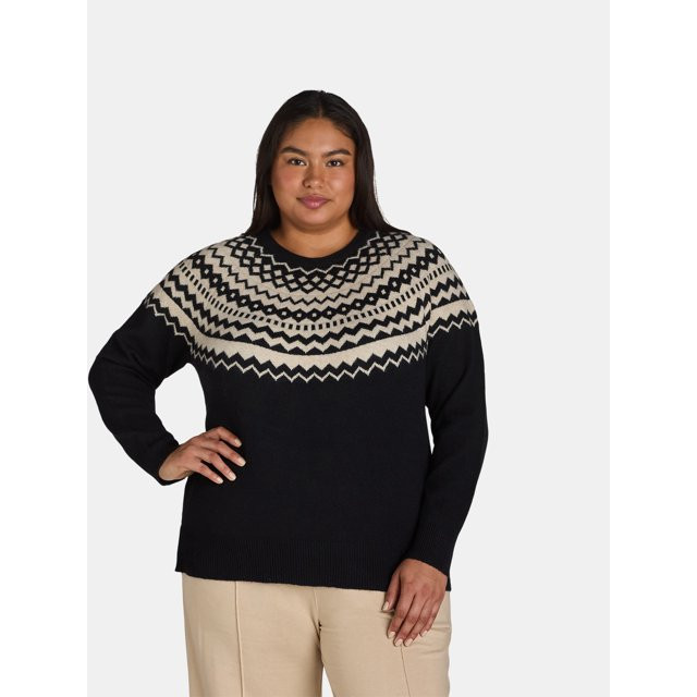 Terra & Sky Women’s Plus Fair Isle Sweater, Lightweight, Sizes 0X-5X - Walmart.com | Walmart (US)