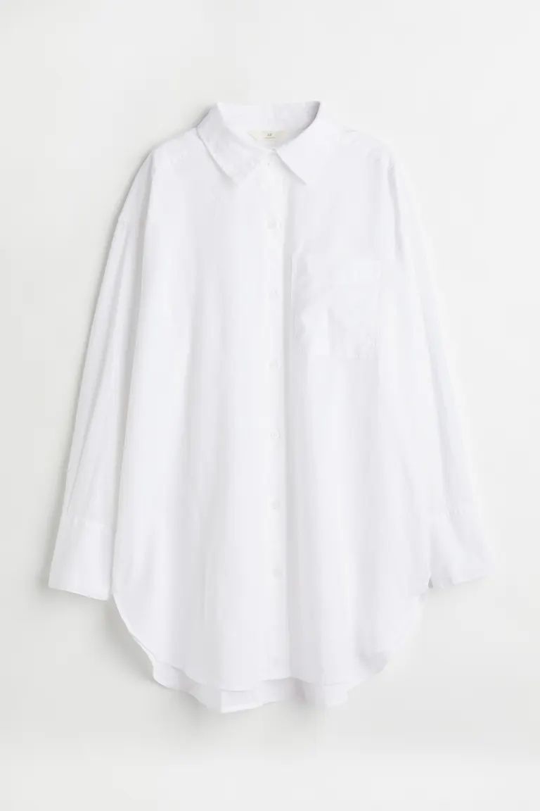 Oversized shirt in an airy linen and cotton weave with a collar, buttons down the front and a yok... | H&M (UK, MY, IN, SG, PH, TW, HK)