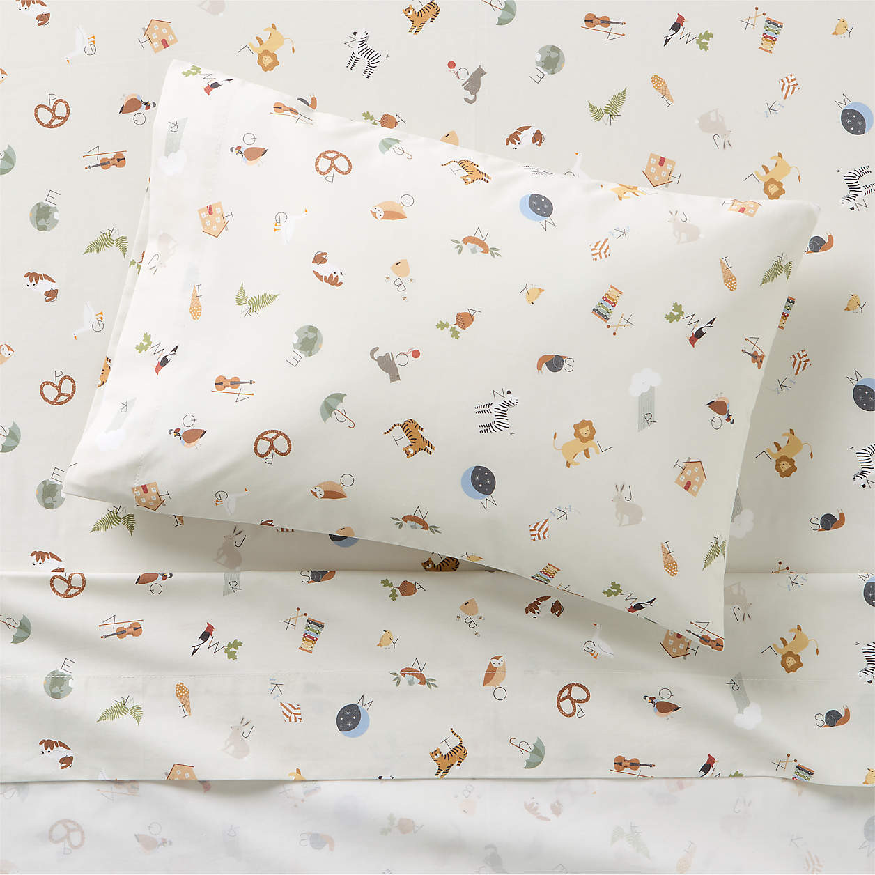 Cozy ABC's 100% Organic Cotton Toddler Sheet Set | Crate & Kids | Crate & Barrel