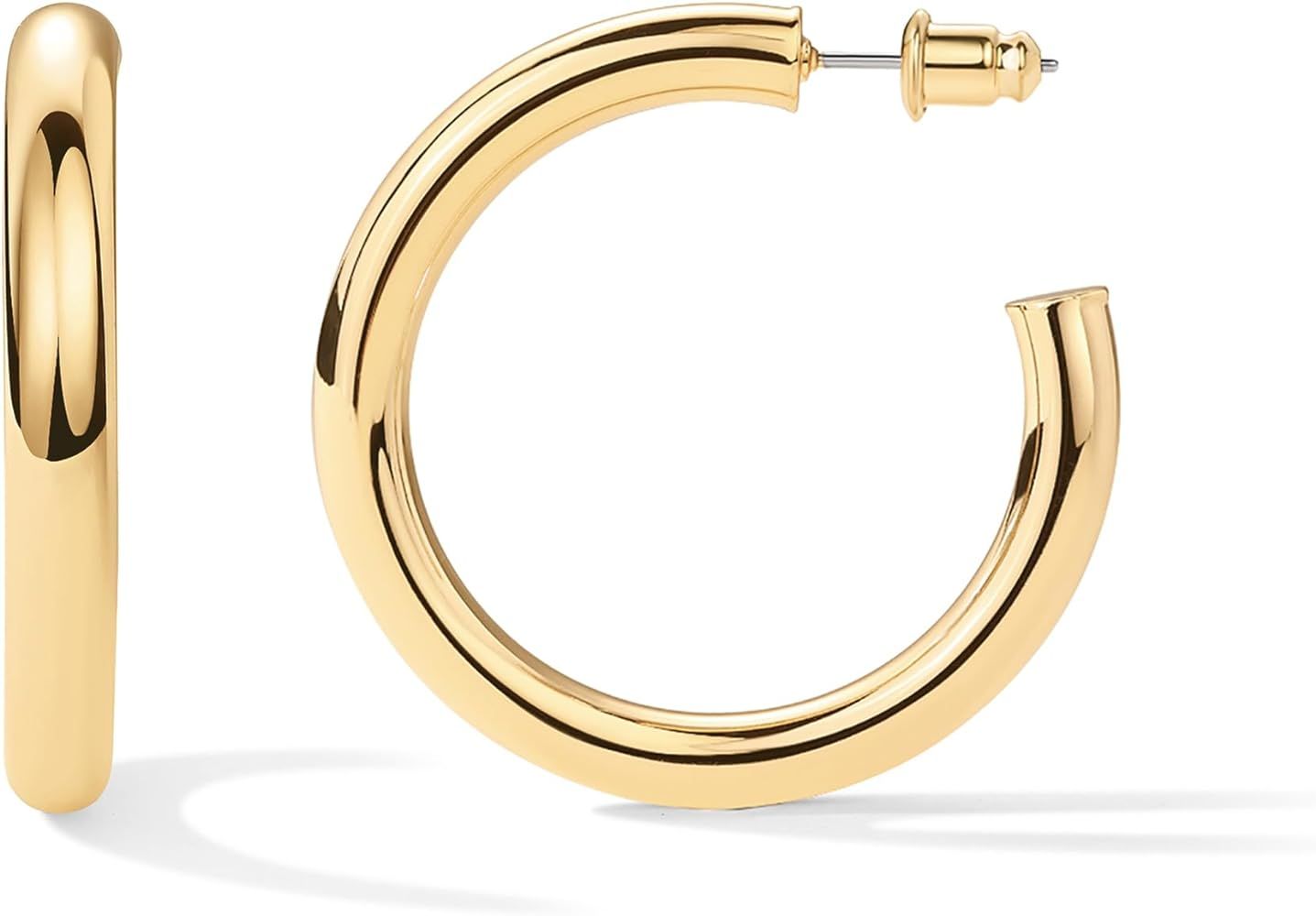 PAVOI 14K Gold Plated Lightweight Chunky Open Hoops | Gold Hoop Earrings for Women | Amazon (US)