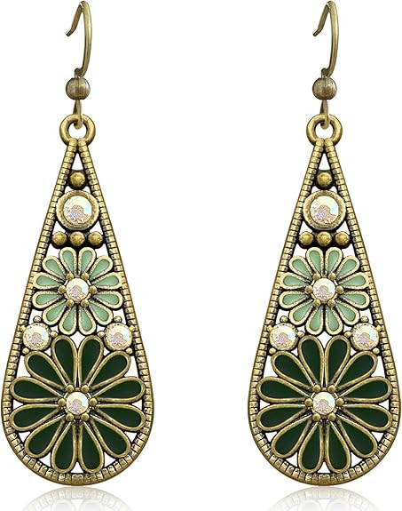 Handmade Bohemian Tribal Retro Copper Crystal Teardrop Dangle Drop Earrings National Style Geomet... | Amazon (US)
