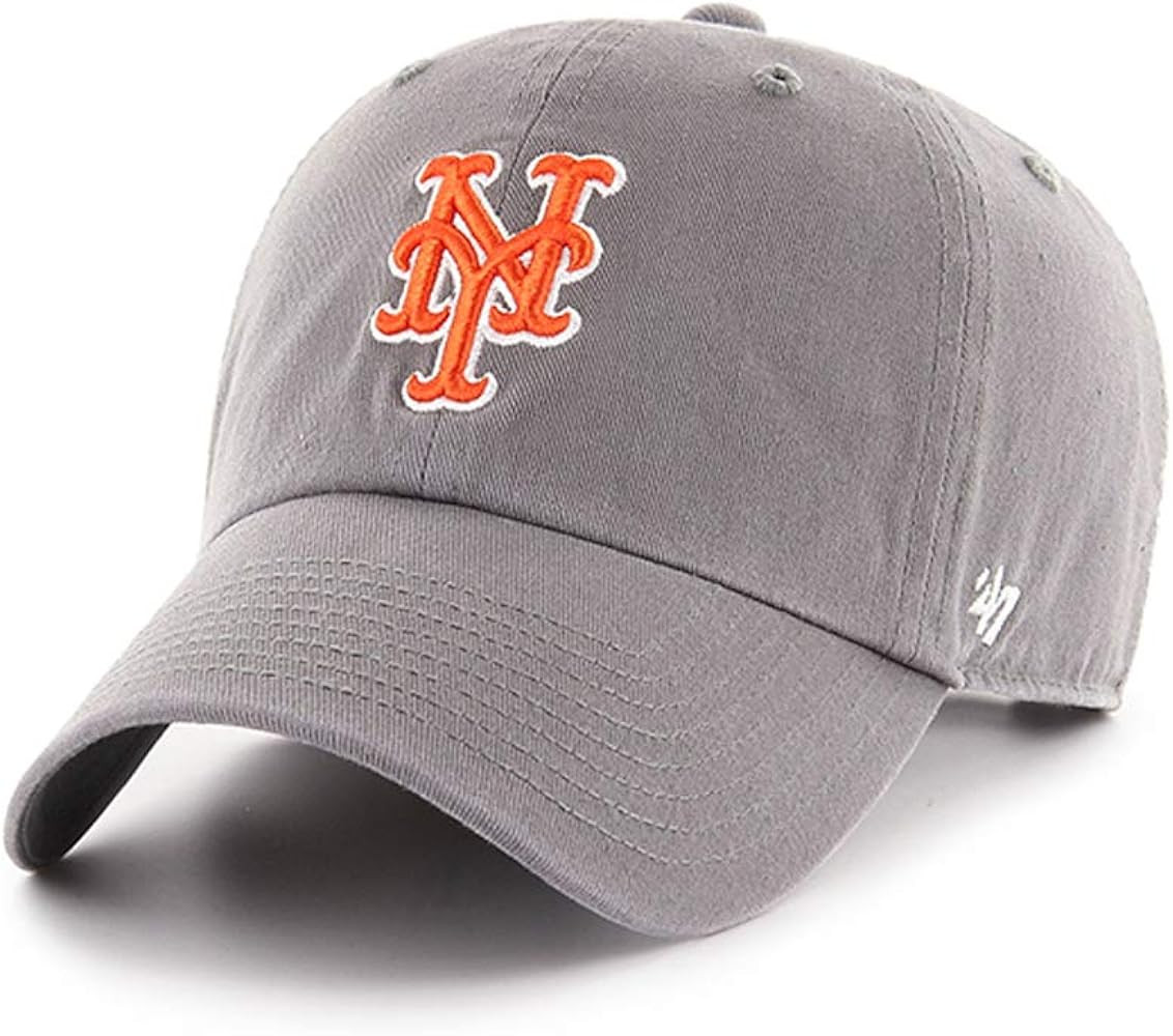 '47 New York Mets Clean Up Adjustable Hat - Dark Gray/Orange, Unisex, Adult - MLB Baseball Cap | Amazon (US)