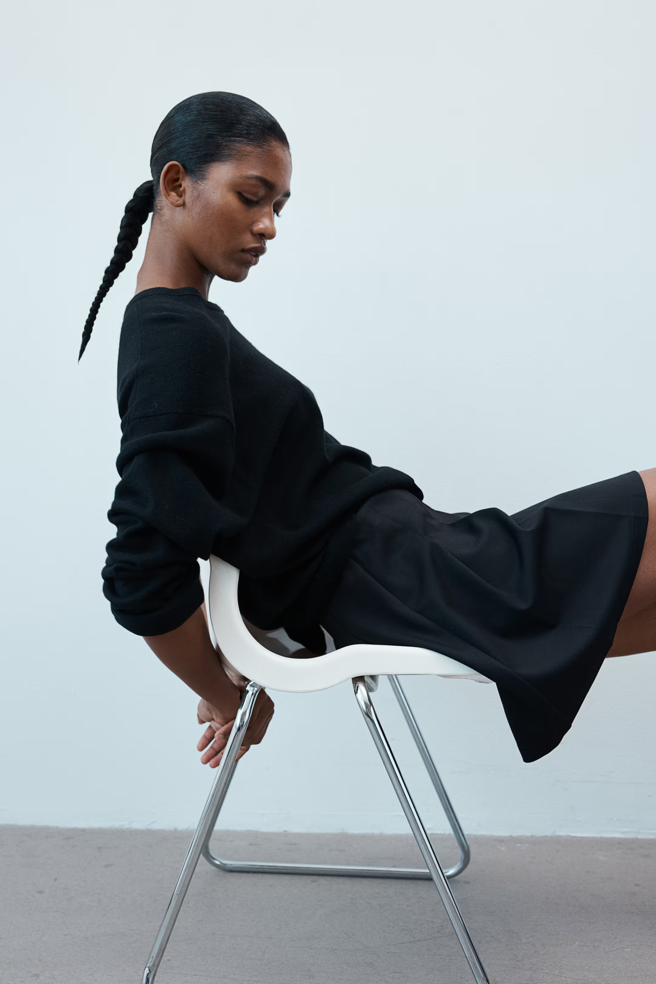 Pleated Jersey Skirt - High waist - Short - Dark gray/pinstriped - Ladies | H&M US | H&M (US + CA)