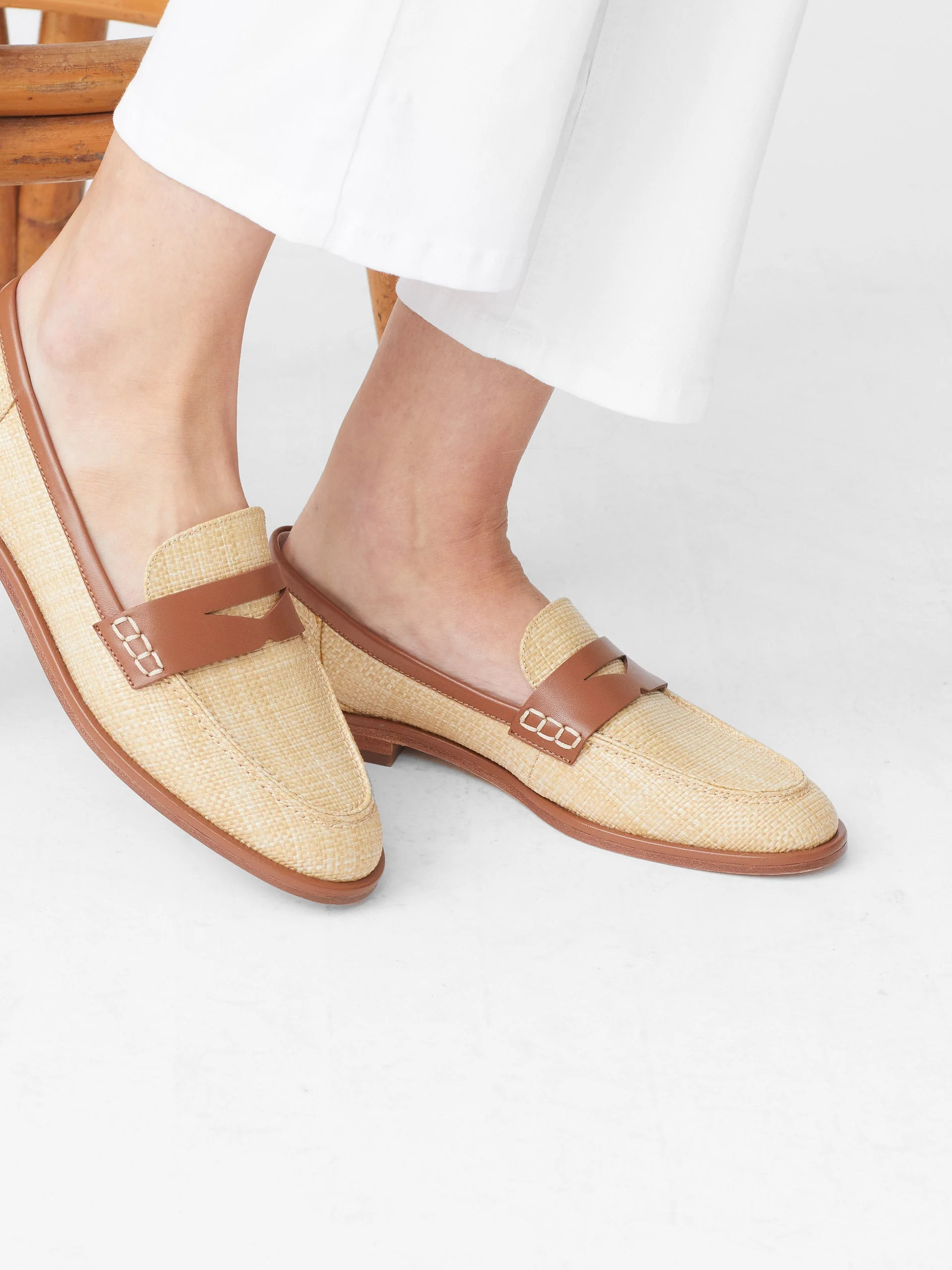 Beachwood/Cognac Concetta Raffia Loafers | Women's Shoes  | J.McLaughlin | J.McLaughlin