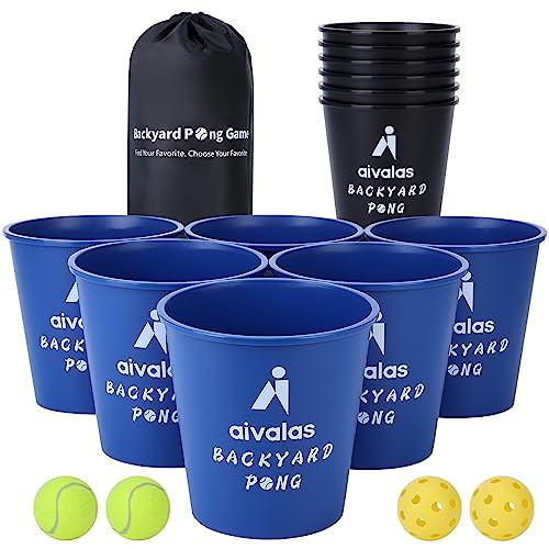 Aivalas Giant Yard Pong Outdoor Games, Yard Games Set Including 12 Buckets, 4 Balls and a Carry Bag for Beach, Camping, Lawn and Backyard (Blue/Black) | Amazon (US)