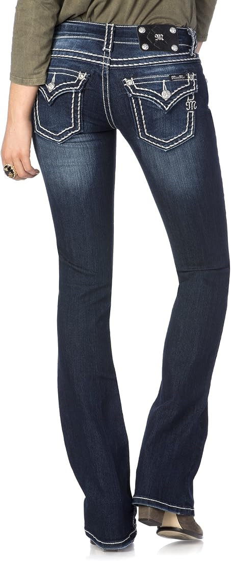 Miss Me Women's Loose Saddle Stitch Border Boot Cut Jean | Amazon (US)