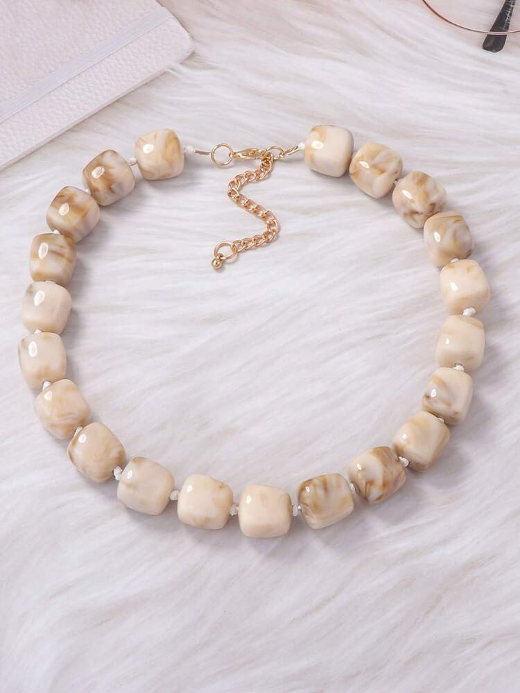 1pc Fashionable Minimalist Geometric Square Acrylic Beaded Necklace For Women, Versatile For Holidays And Everyday Wear | SHEIN