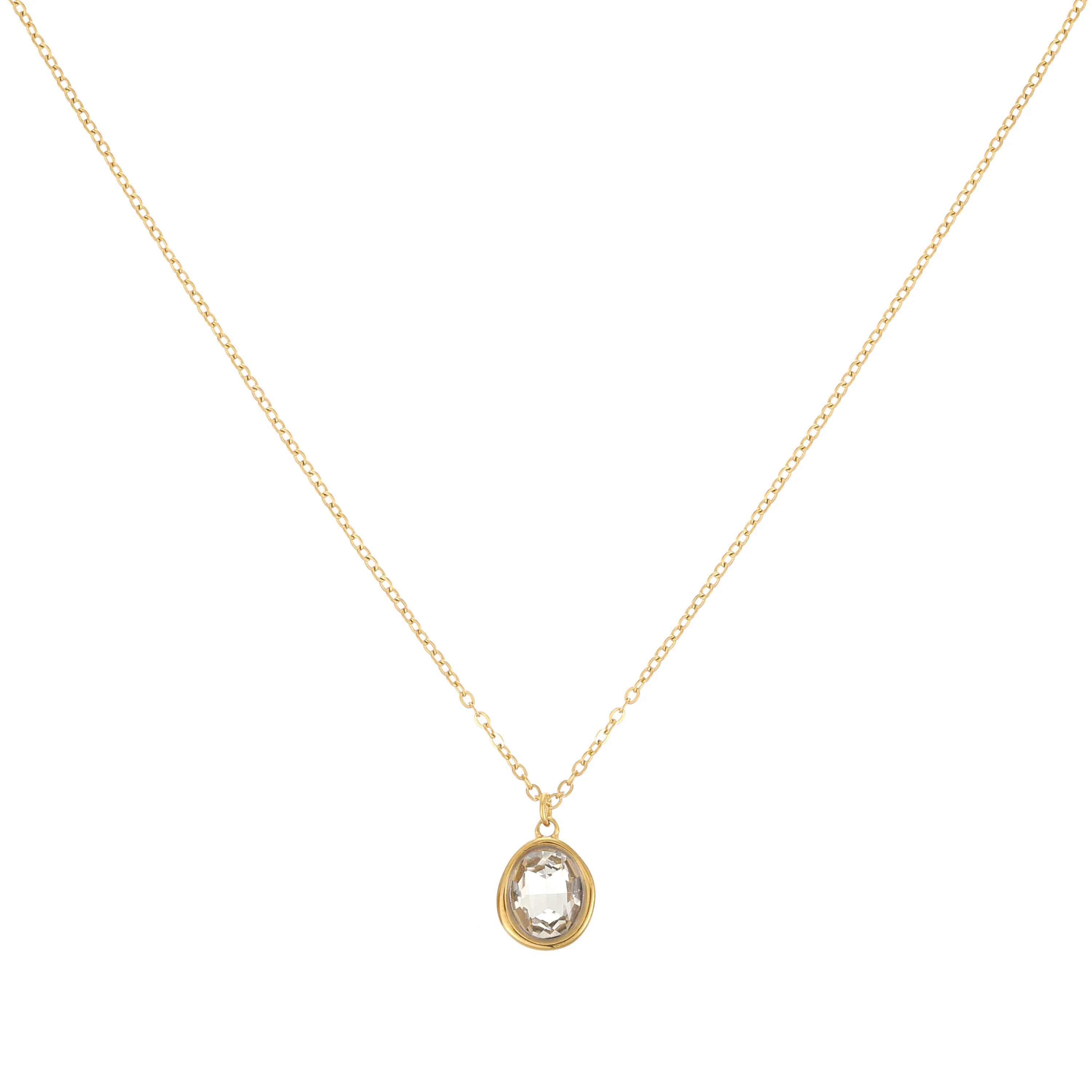 Maddie Gold Crystal Simple Stone Necklace | Bijoux De Mimi