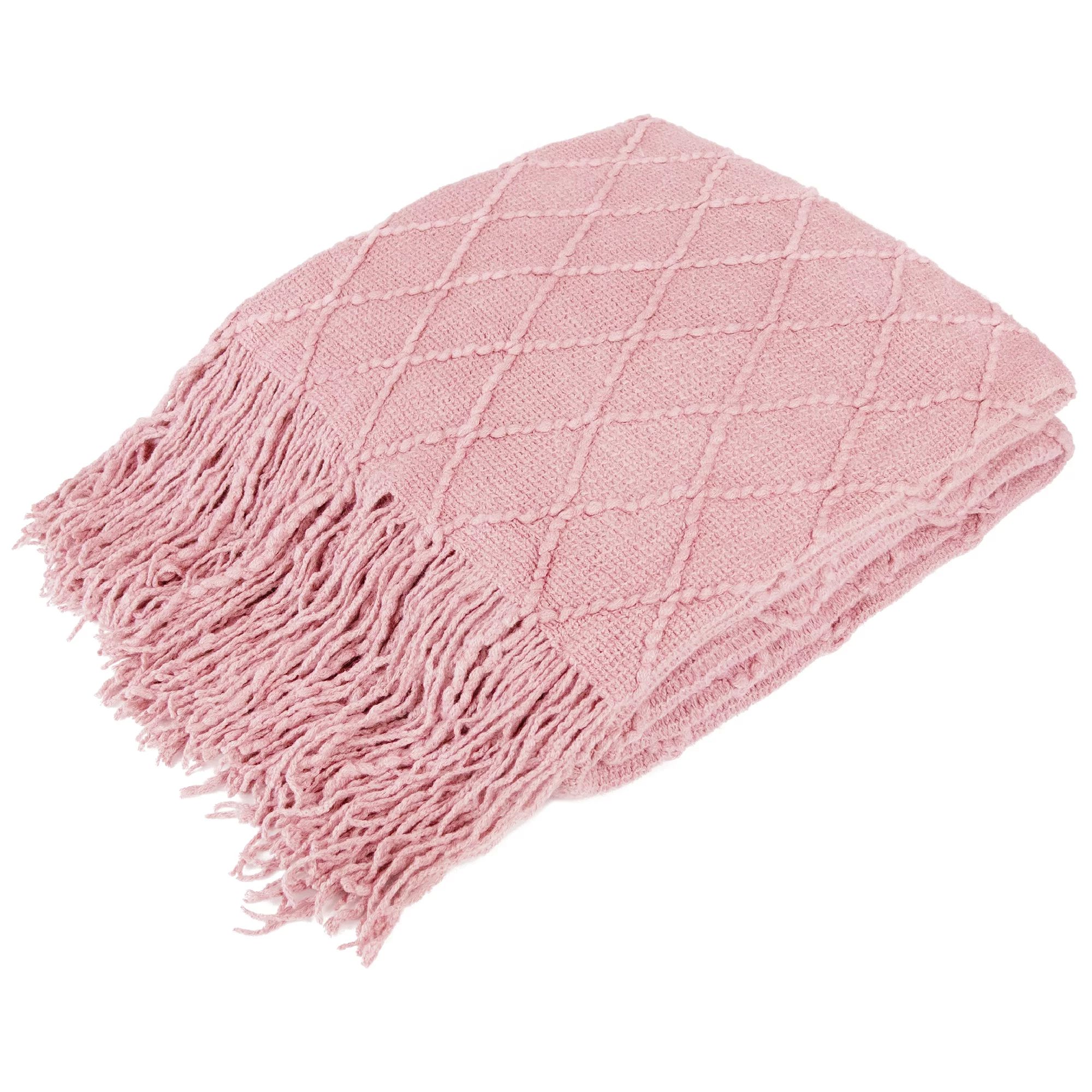 PAVILIA Light Pink Knit Throw Blanket for Couch, Soft Knitted Boho Farmhouse Home Decor Woven Thr... | Walmart (US)