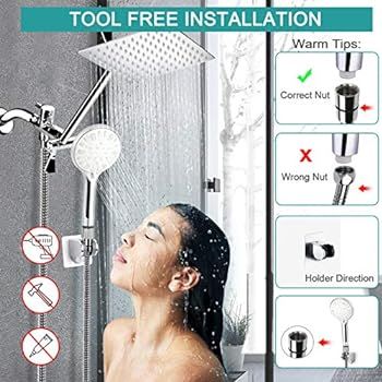 Shower Head, 8 Inch High Pressure Rainfall Shower Head/Handheld Shower Combo with 11 Inch Extensi... | Amazon (US)