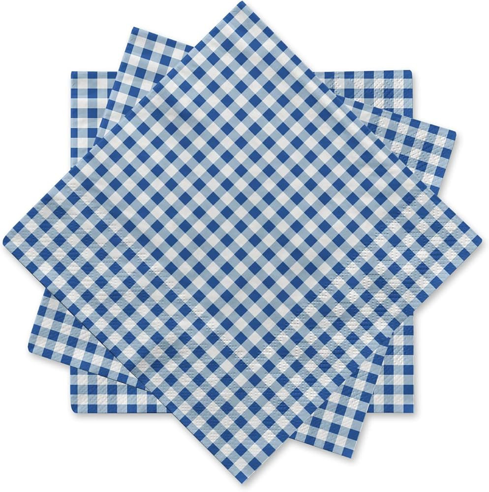 Gatherfun Disposable Paper Napkins Blue and White Gingham for Dinner Picnic and Parties (Pack of ... | Amazon (US)