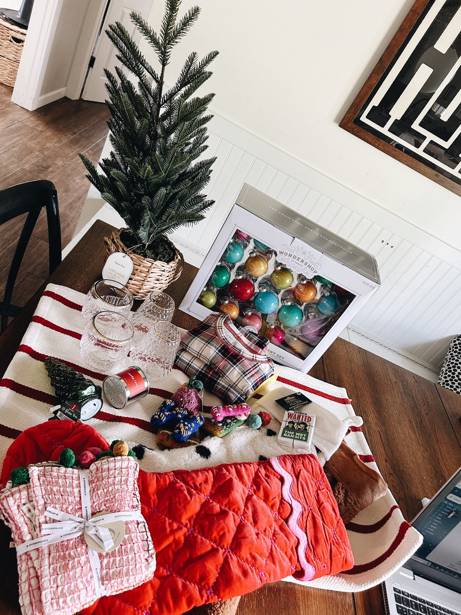 Christmas finds of the week!
1.)Cute faux tree in a basket 
2.)Glass ornaments that look almost identical to the terrain/anthro ones
3.) festive Christmas glasses
4.) peppermint candle
5.) glass Christmas tree (target dollar spot) 
6.) monogram ornaments for the boys
7.) dish towels
8.) fun new stockings
9.) cutest striped bath mat 

#LTKSeasonal #LTKhome #LTKHoliday