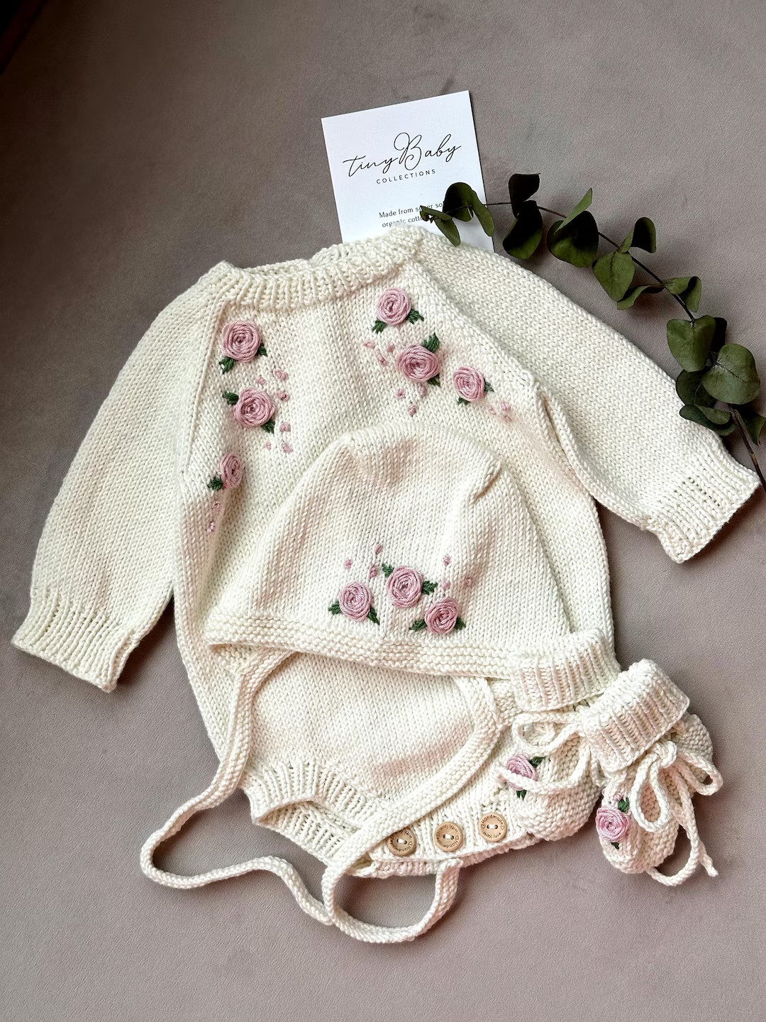 Organic Cotton Knit Baby Romper Set: Embroidered Newborn Outfit - Etsy | Etsy (US)