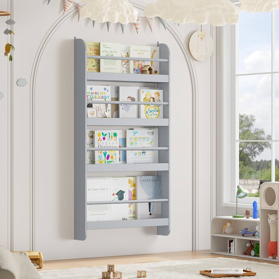 FOTOSOK Kids Bookshelf, Wall Mount 4-Tier Book Shelf Organizer for Toys and Books, Toy Storage Bo... | Amazon (US)