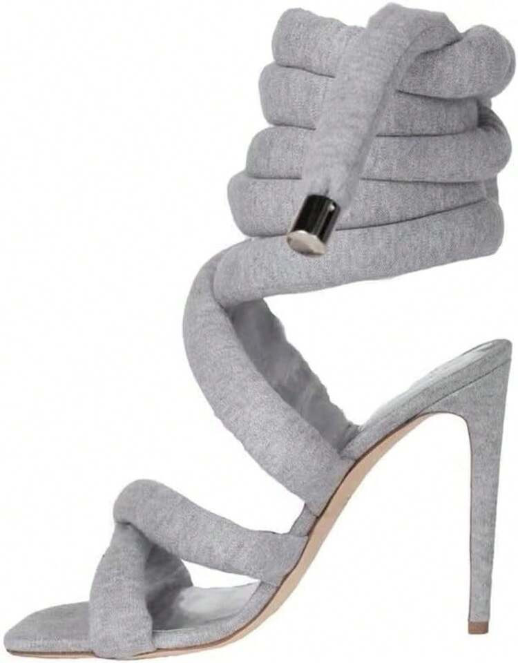 Perixir Strappy High Heels Gladiator Sandals With Grey Jersey Knit Fallopian Cloth Rope Lace Up S... | SHEIN