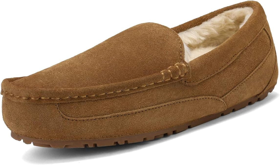 DREAM PAIRS Men's House Slippers Moccasin Indoor Outdoor Fuzzy Furry Loafers Suede Leather Warm C... | Amazon (US)