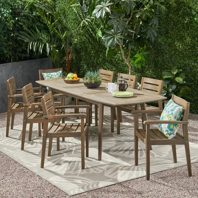 Maldonado 8-Person Acacia Patio Dining Set with Extendable Rectangular Table | Wayfair North America