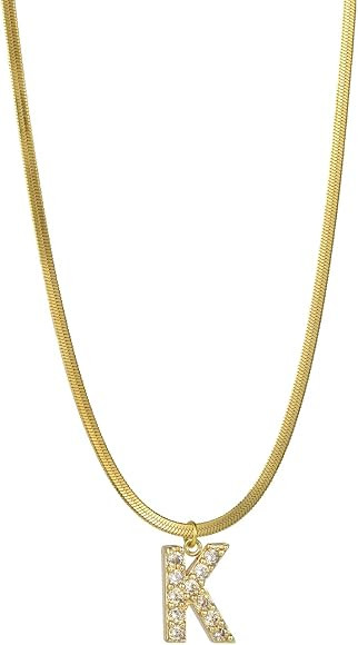 Dainty Initial Necklaces for Women Girls,18k gold plated Herringbone Chain Necklace Simple Letter... | Amazon (US)