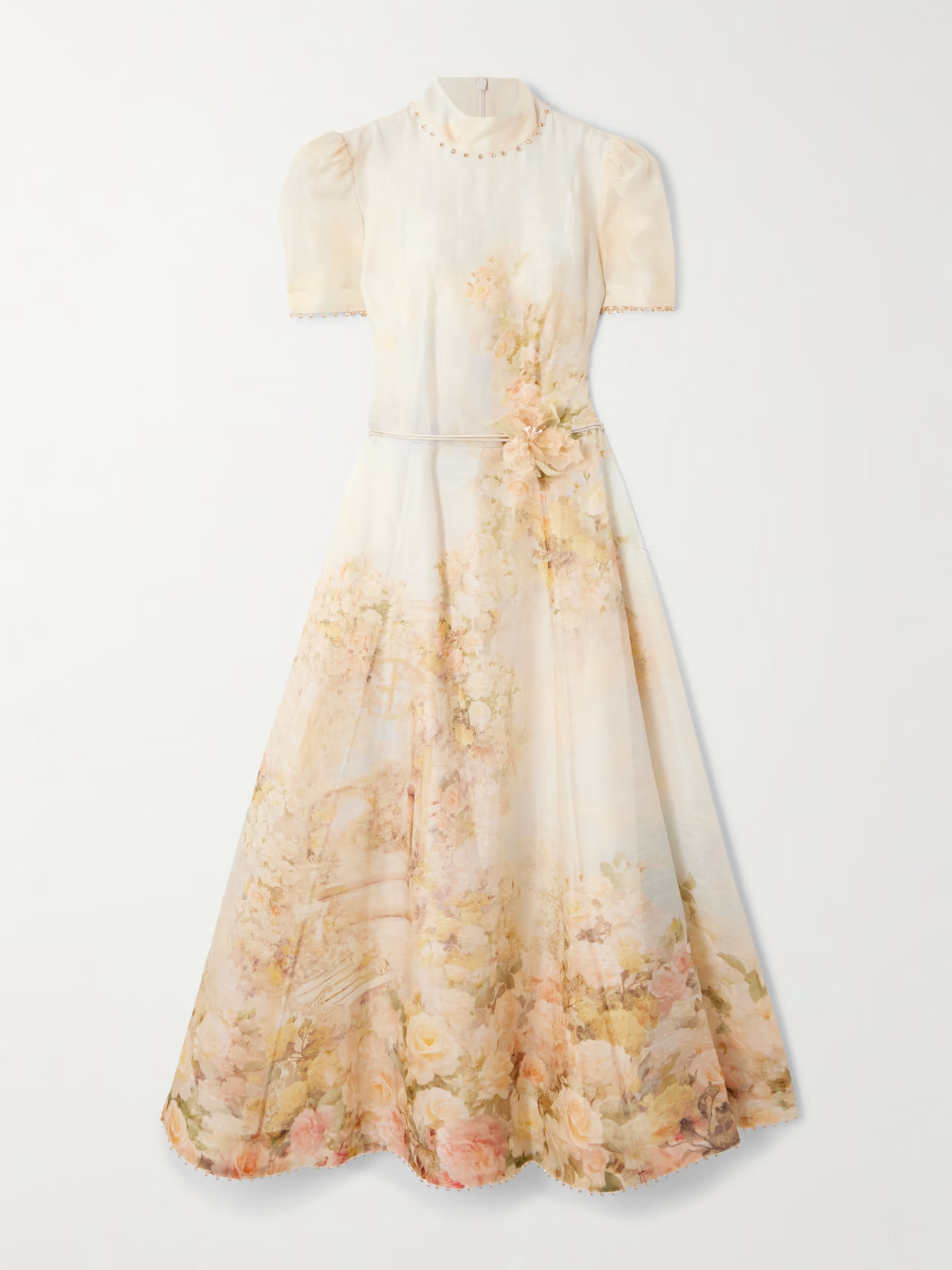 Zimmermann - Picnic Embellished Floral-print Linen And Silk-blend Midi Dress - Cream | NET-A-PORTER (US)