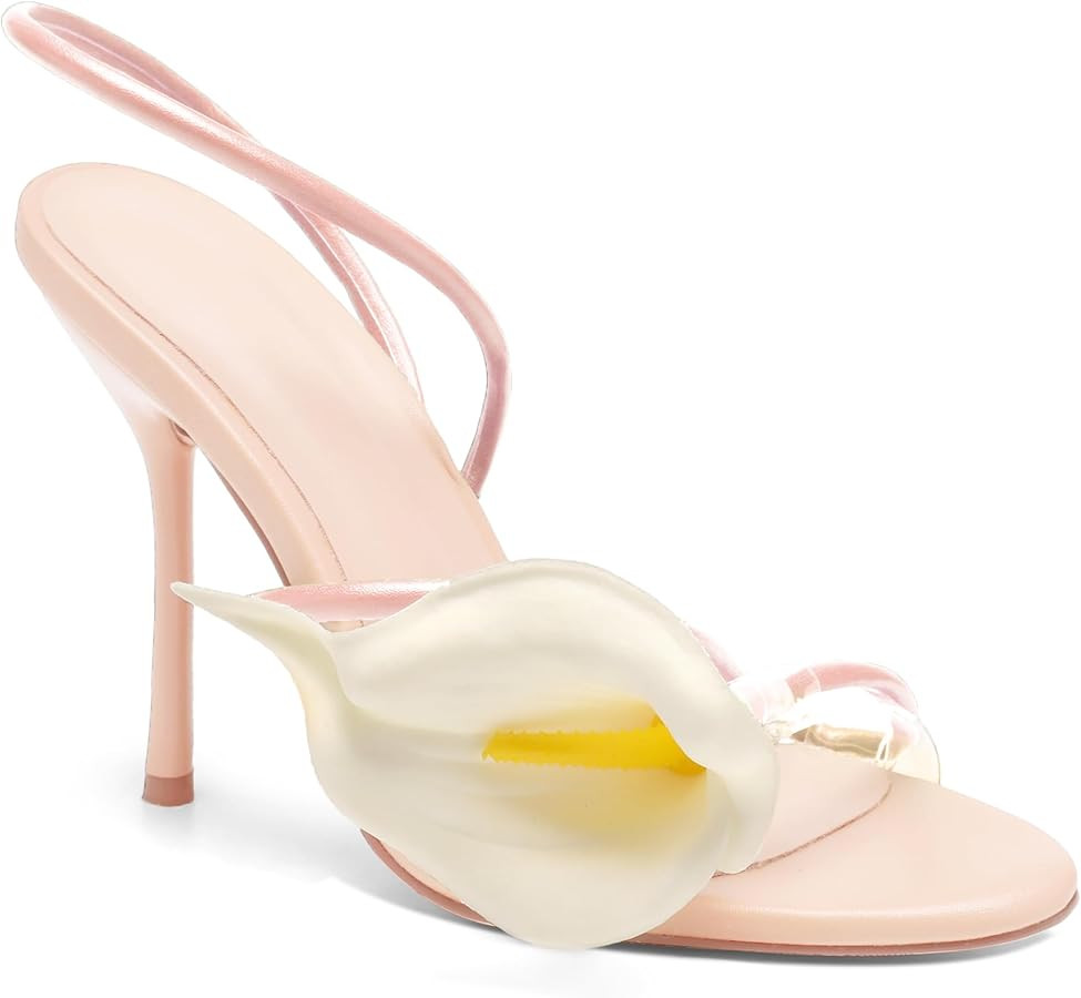 Flower High Heels for Women Calla Lily Open Toe Floral Stilettos Heels Sexy Strappy Wedding Birth... | Amazon (US)