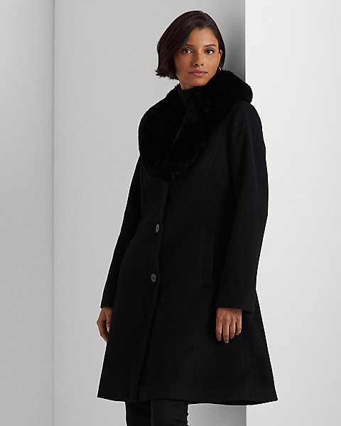 Faux Fur-Trim Wool-Blend Coat | Ralph Lauren (UK)