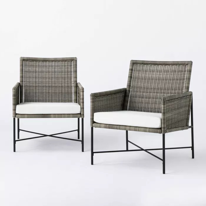 2pk Wicker & Metal X Frame Patio Accent Chairs - Gray  - Threshold™ designed with Studi... | Target