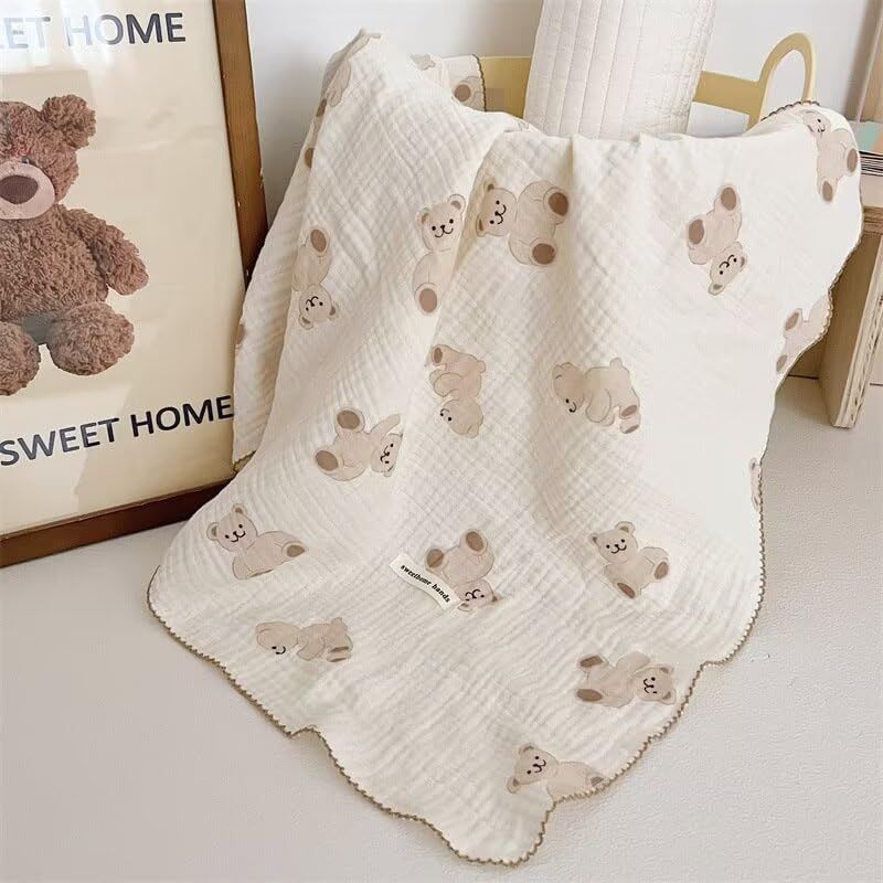BuLuTu Muslin Cotton Baby Blanket with Cute Bear Pattern Large Toddler Blanket for Boys Girls Cri... | Amazon (US)