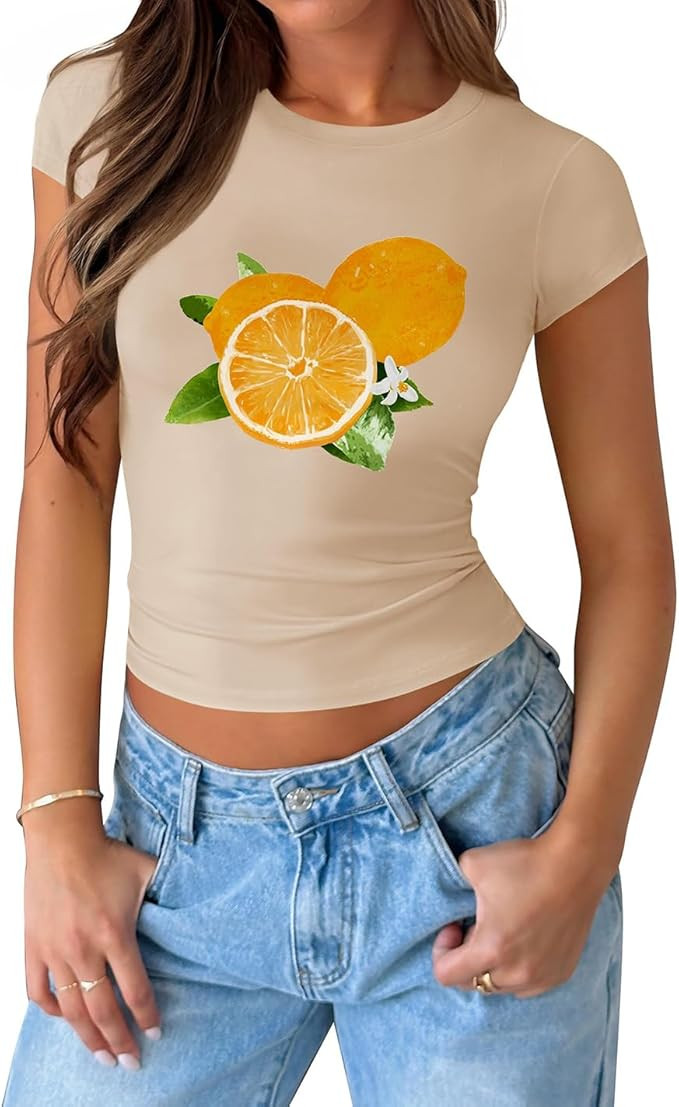 ZESICA Womens 2025 Summer Short Sleeve Crop Tops Crewneck Graphic Baby Tees Y2K Slim Fit Basic Sh... | Amazon (US)