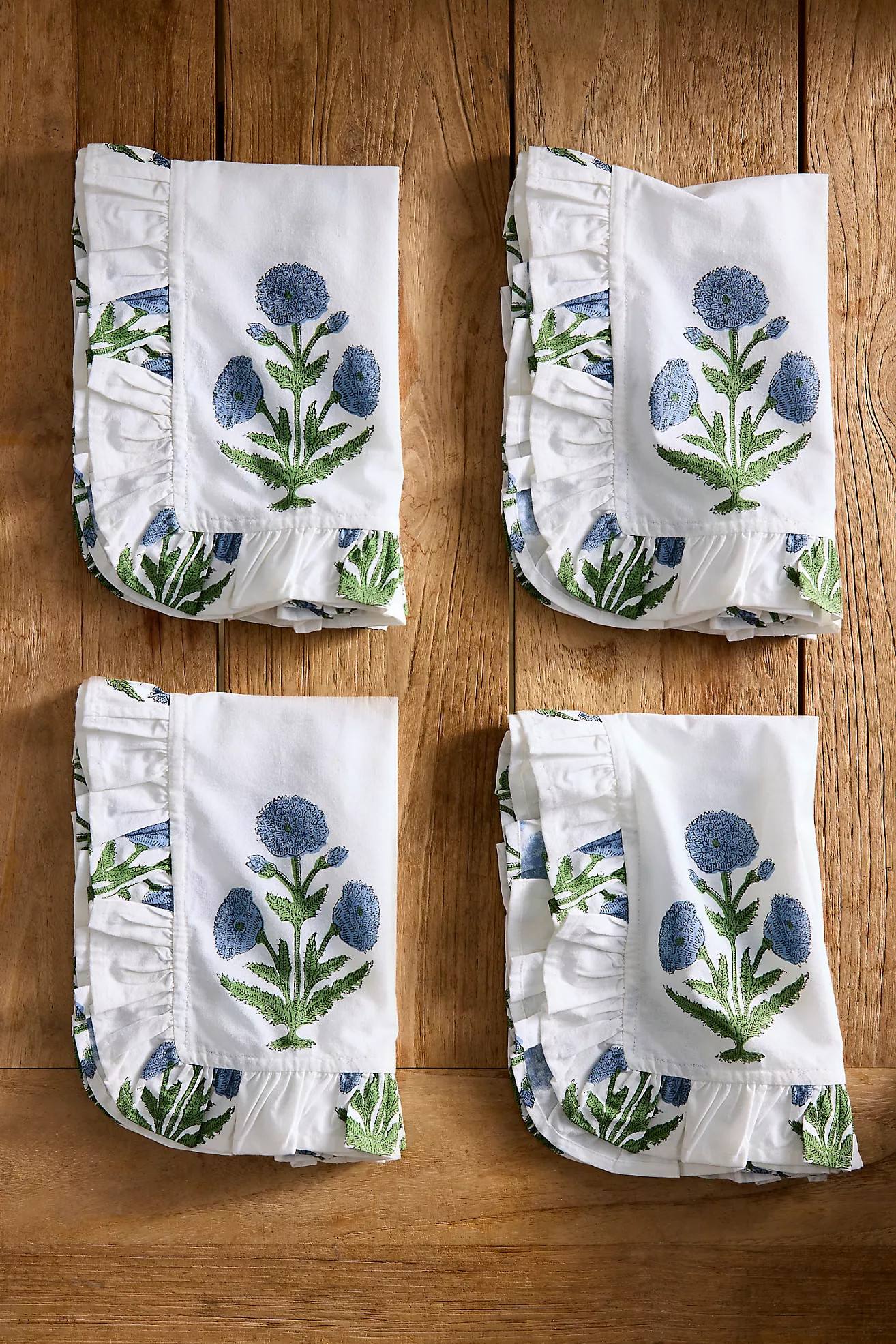 Blue Posy Cotton Napkins, Set of 4 | Anthropologie (US)