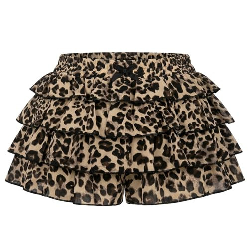 ROLOSI Womens Ruffle Shorts Leopard Print Bloomers Cute Shorts Brunch Outfits Mini Micro Boyshorts Cheetah Print Mini Shorts | Amazon (US)