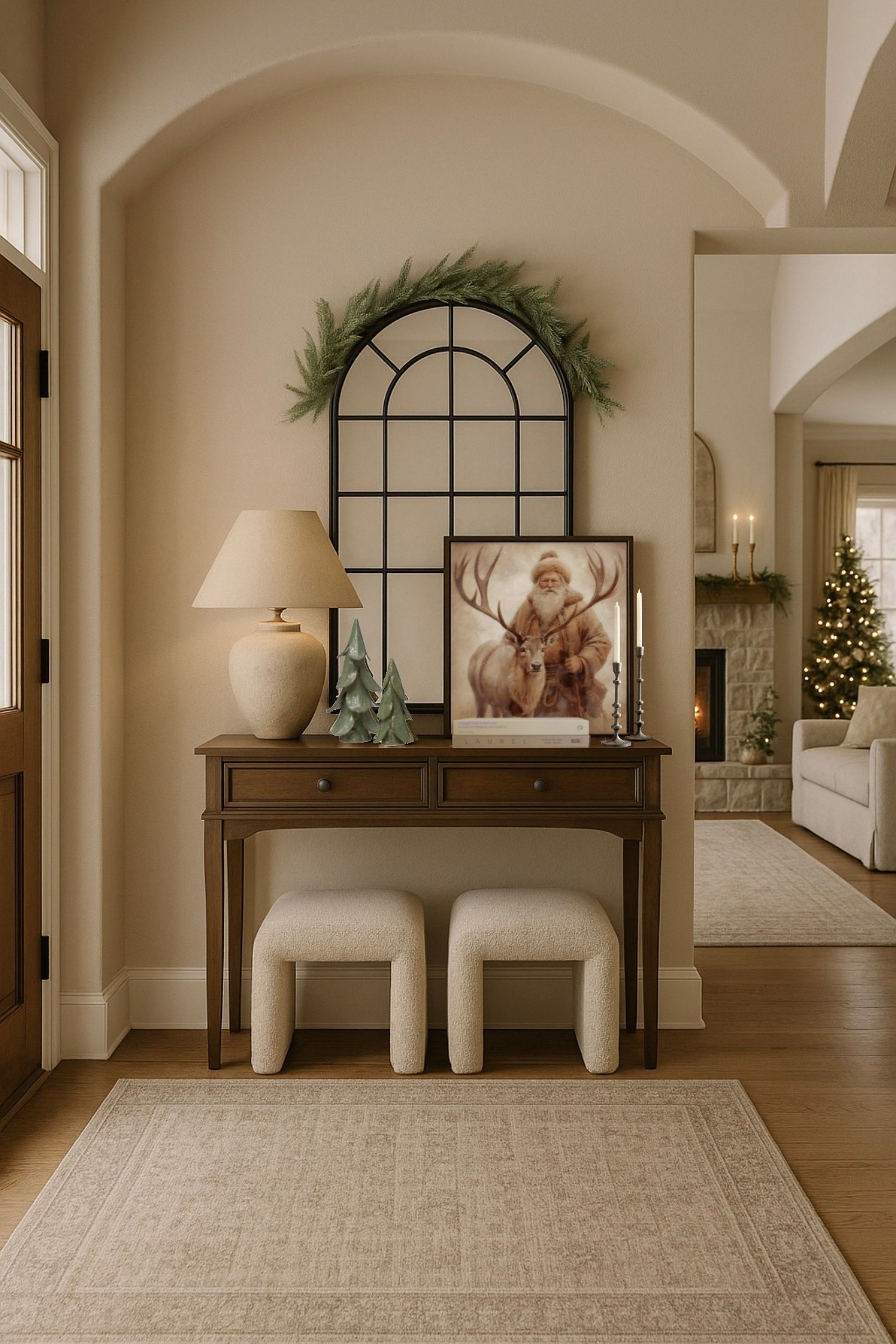 Christmas Console Styling – Wayfair Finds 🎄
Follow @farmtotablecreations on Instagram for more cozy holiday styling ideas.

This warm, neutral console setup brings together all the Christmas charm in an understated, timeless way. The arched mirror, soft greenery, vintage Santa art, ceramic trees, and boucle stools create that perfect mix of texture and tone — simple, classic, and effortlessly festive. Every piece is from Wayfair, making it easy to recreate this cozy Christmas moment in your own home.

#wayfairhome #christmasdecor #holidayhome #christmasentryway #holidaystyling #neutraldecor #organicmodern #wayfairfinds #christmastree #holidayinspo #wayfairdecor #holidaydesign #christmashome #moderntraditional #entrywaydecor #wayfairchristmas #christmasfinds


#LTKSaleAlert #LTKHoliday #LTKHome