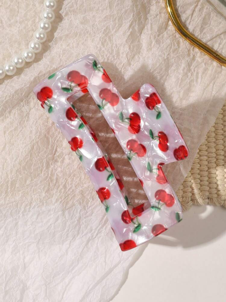 1pc Acetate Cherry Cartoon Cute Marble Vintage Elegant Square Hair Claw, Versatile Hairstyle Accessory For Tea Fashion Hair Accessories Beauty Claw Clips Elegant Hair Clip Fall Winter For Vacation Outfits Woman | SHEIN