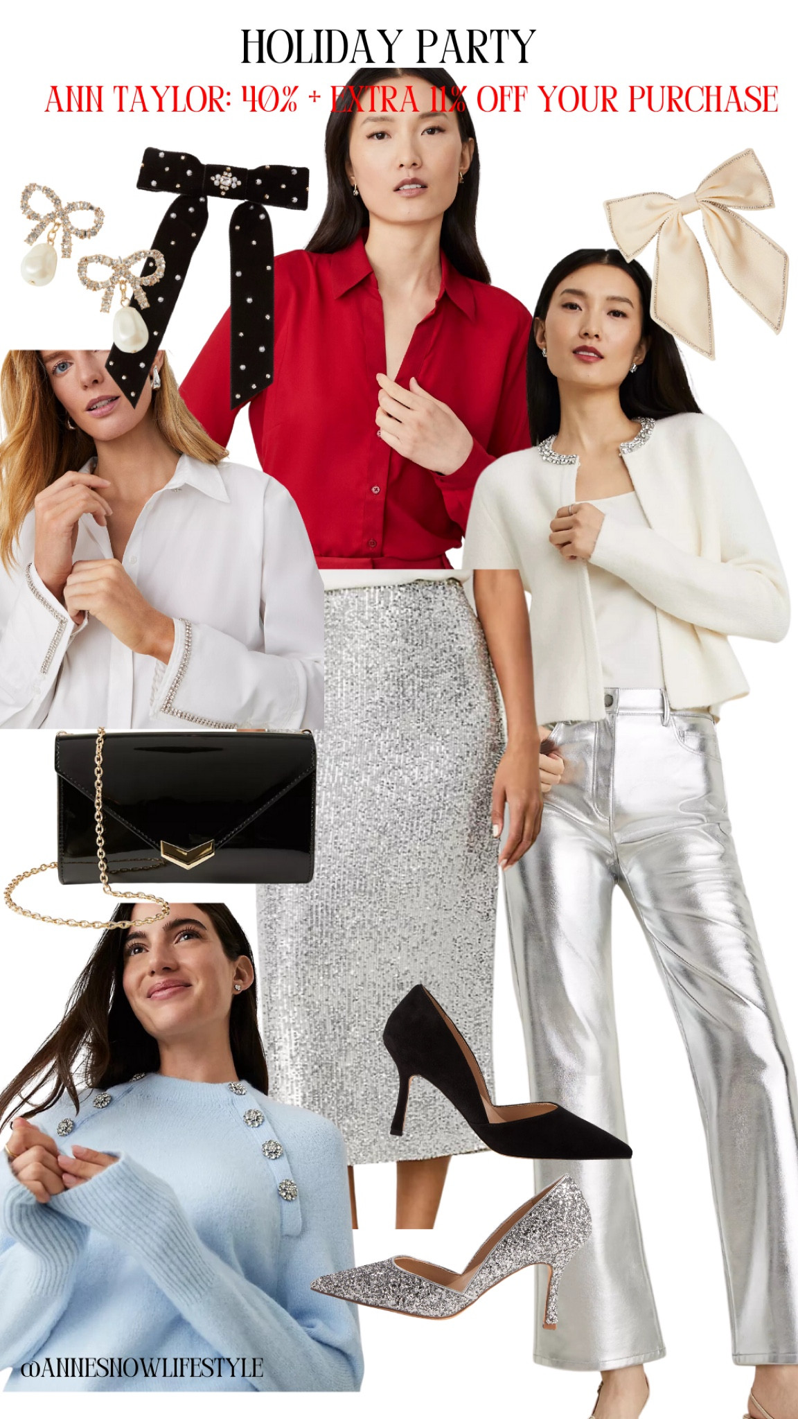 red white silver holiday looks • sequin midi • black heels • sequin sweater • holiday bows • on sale today! 

#LTKStyleTip #LTKParties #LTKHoliday